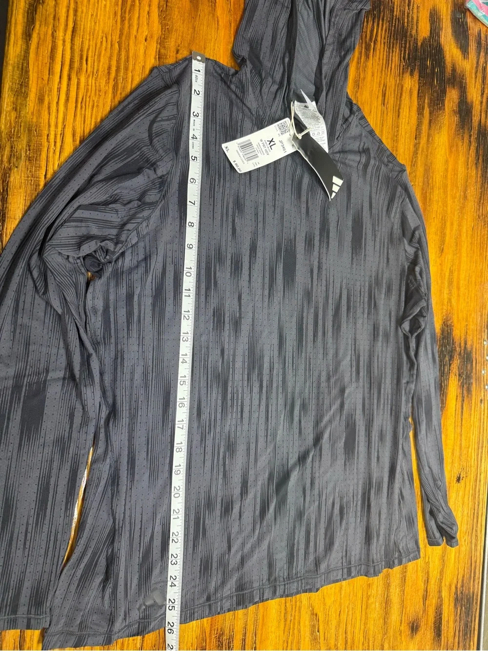adidas Men’s Lightweight Hooded Long-Sleeve Shirt in Charcoal/Black